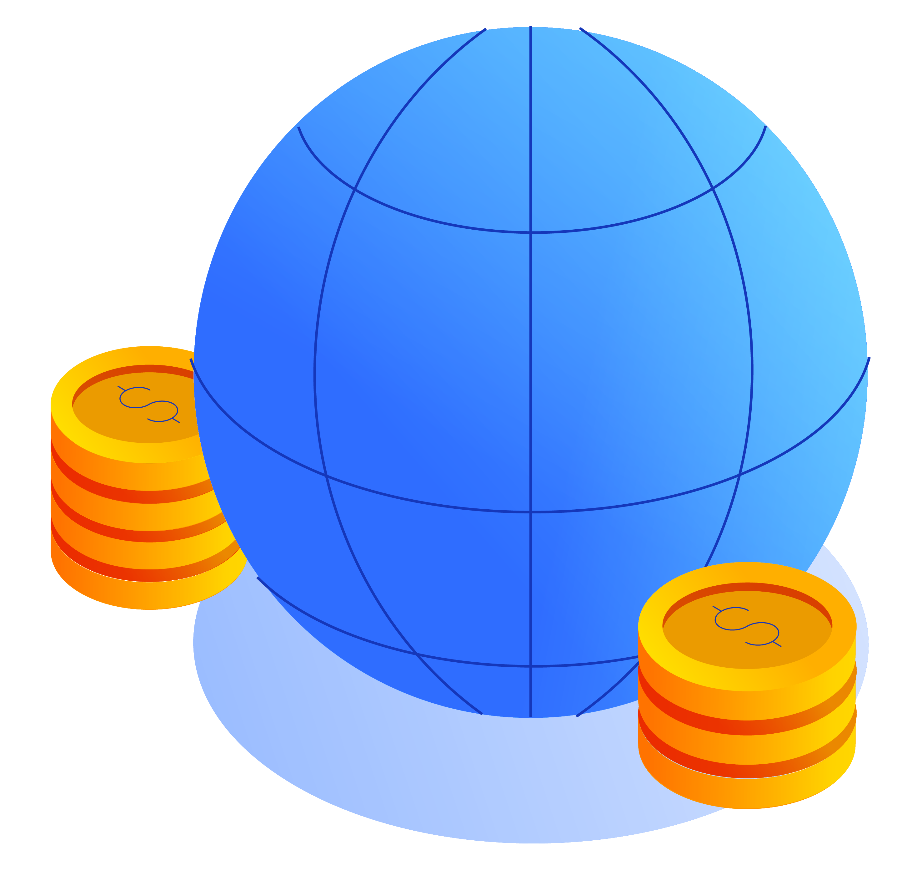 Isometric icon illustration of a globe with coins