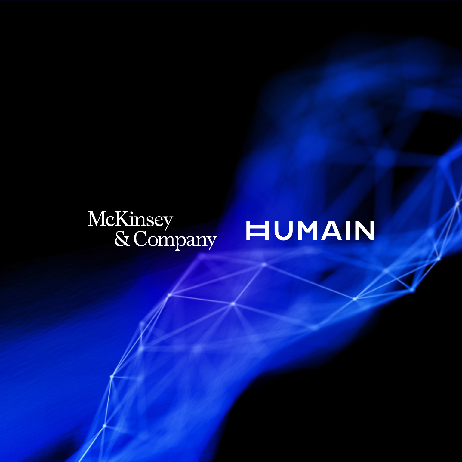 Logos of McKinsey & Company and HUMAIN on top of text "McKinsey announces partnership with HUMAIN to scale AI-driven transformation across Saudi Arabia""