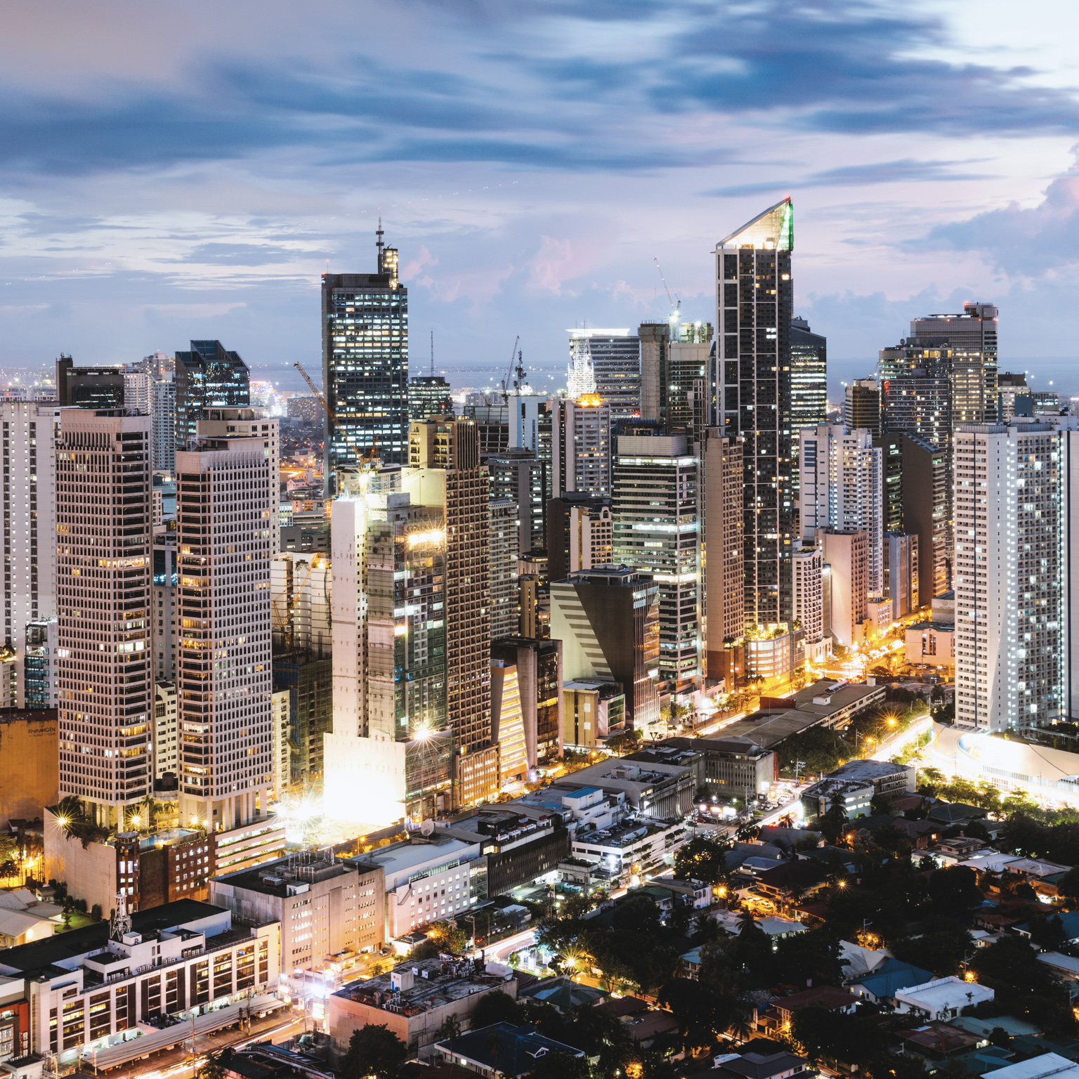 Makati skyline at dusk, Manila, Philippines