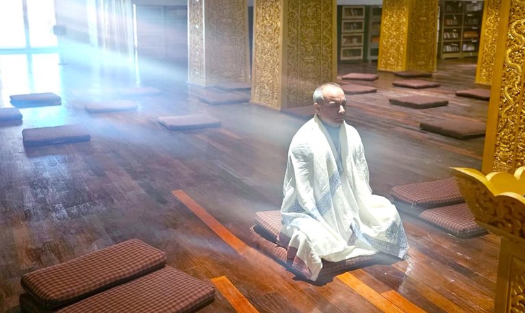 Manish Chopra meditating at a monastery in Thimpu, Bhutan in 2023.