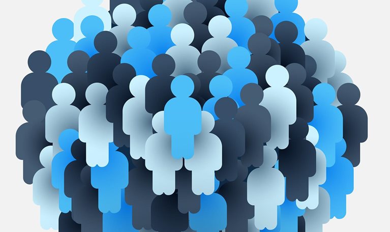 Vector illustration of a large multi-colored group of people in globe shape