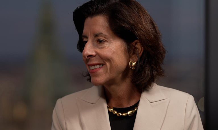 Video still of Gina Raimondo, The former US commerce secretary during the Biden administration