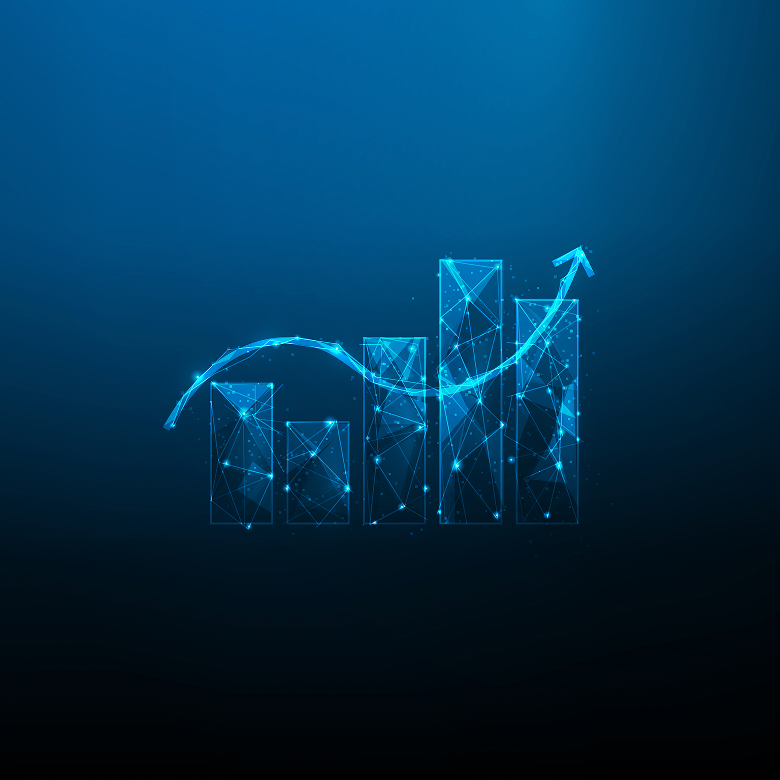 Goal for business investment graph increase digital technology. vector illustration fantastic. arrow up with step to success low poly wireframe. profit and trading growth. economy and finance. - stock illustration