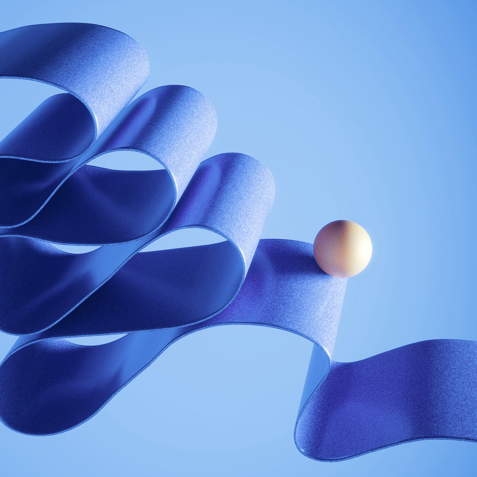 A ball balancing on a twisted ribbon that is running down screen