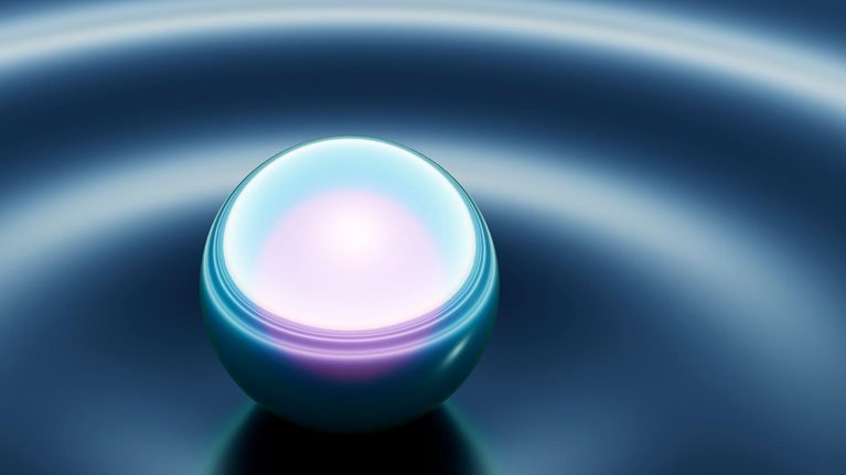 Rippled effect on liquid surface caused by the touch of a iridescent sphere