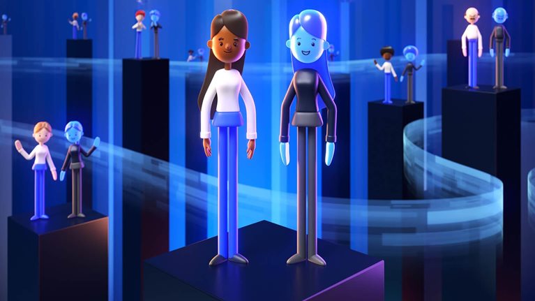 illustration two females standing in metaverse
