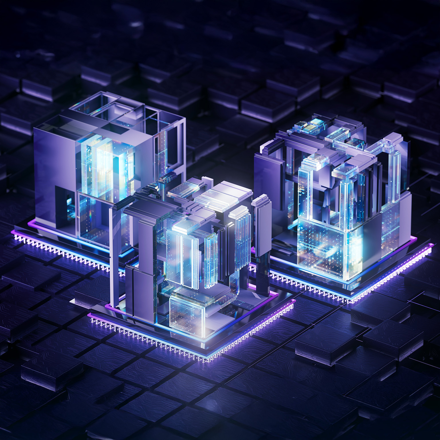Quantum computing servers processing big data with artificial intelligence, generating futuristic and technological digital information with innovative design
