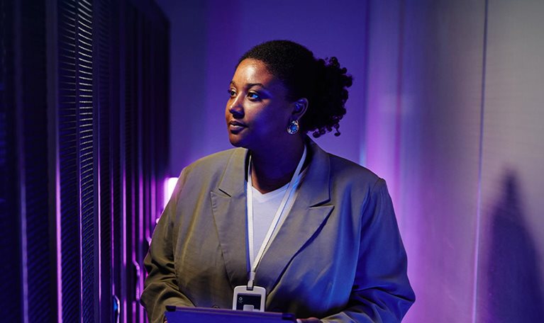 Female System Admin in Neon Light