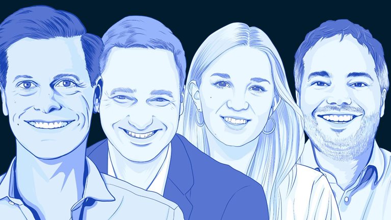 Florian Heinemann, Christian Saller, Jenny Dreier, and Alex von Frankenberg illustration