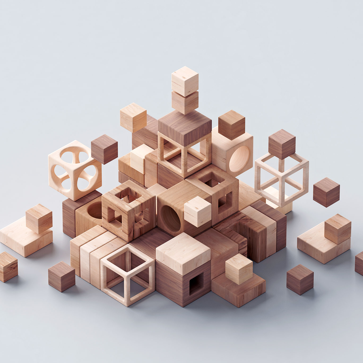 Wooden abstract cubes; the concept of sustainability and responsible business.