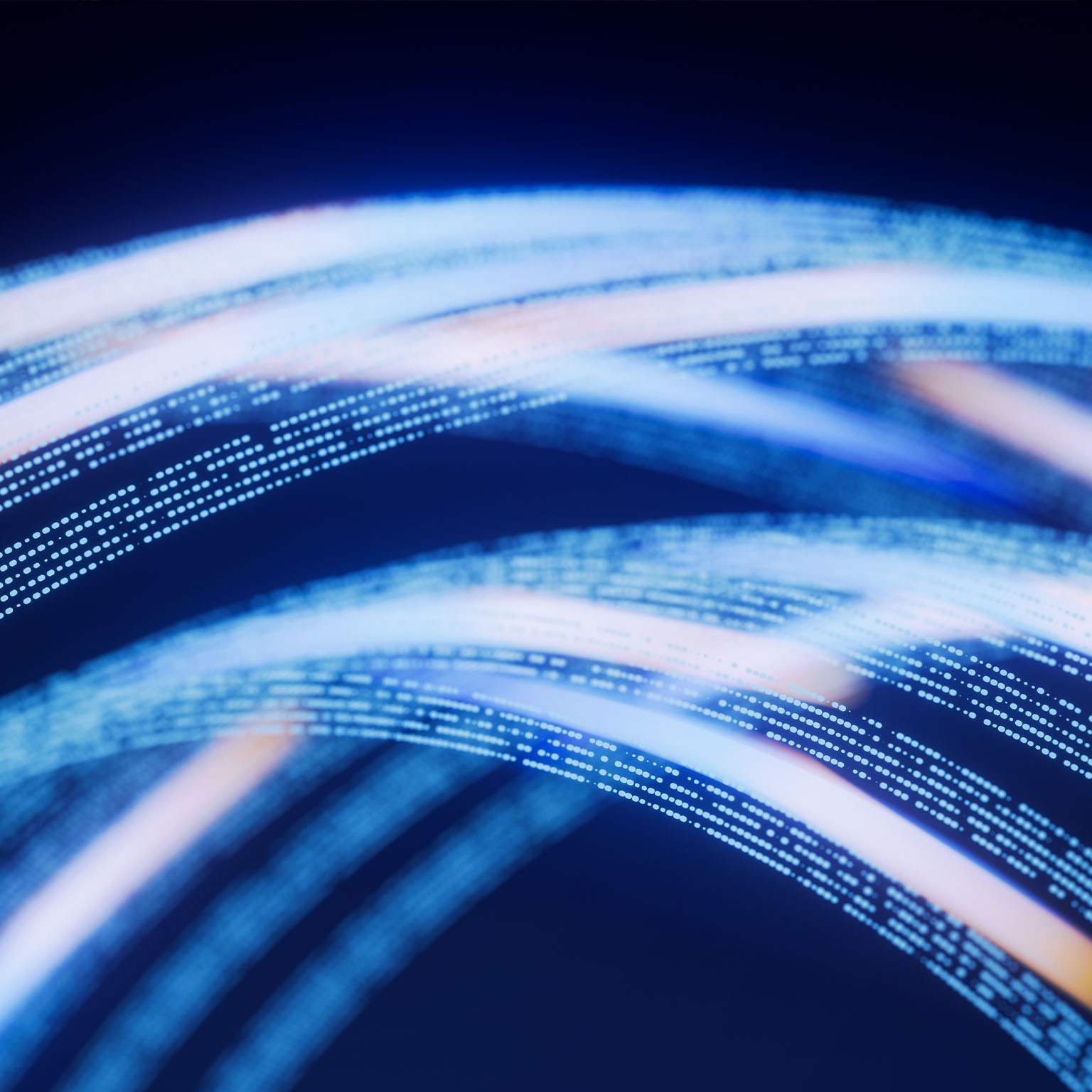 A glowing particle and light network communication on a black background.