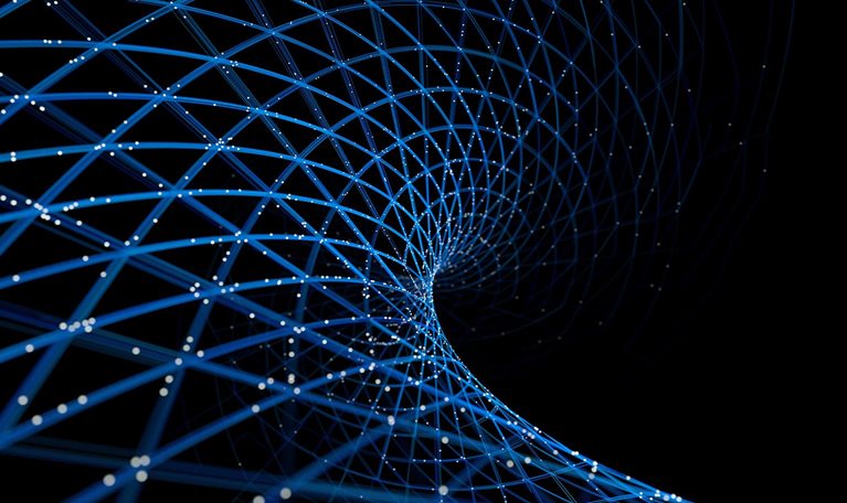 Abstract big data picture. Blue lines graphed along x and y axis around data points. - stock photo