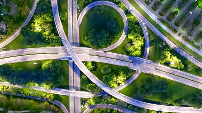 City of the future at night. Top view, view from above, aerial view