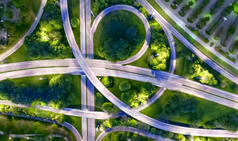 City of the future at night. Top view, view from above, aerial view
