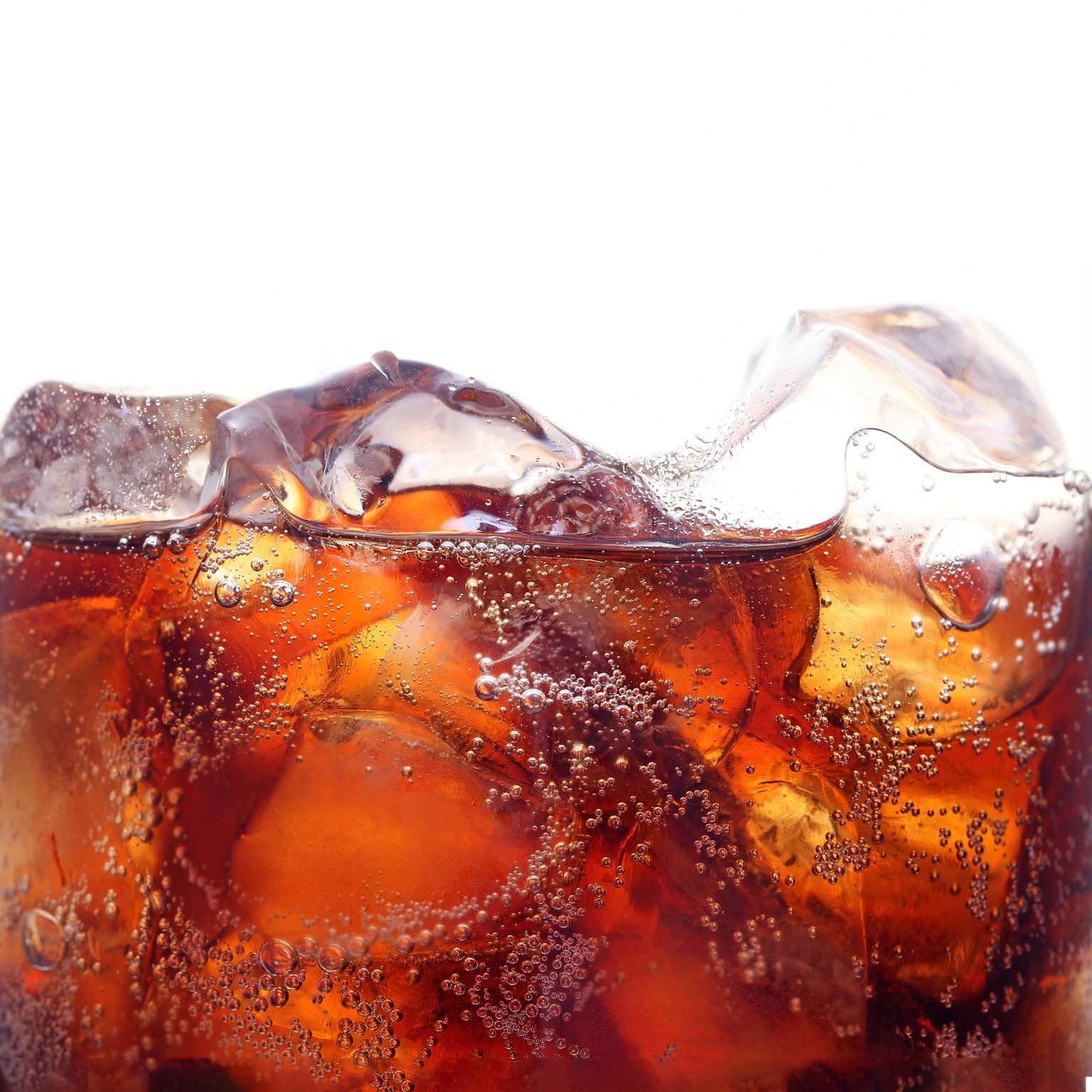 Background of cola with ice and bubbles