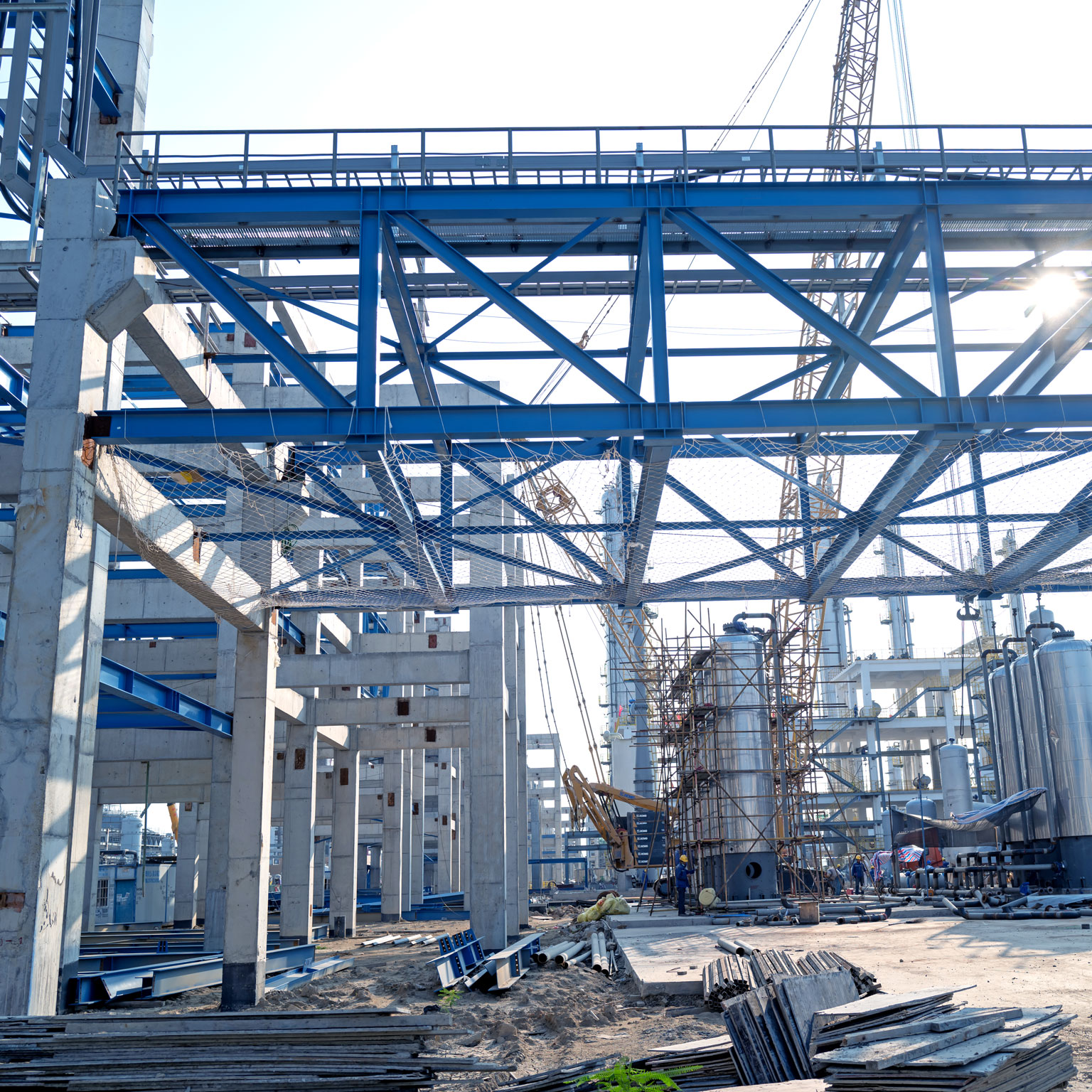 Steel structure of chemical plant under construction Construction site