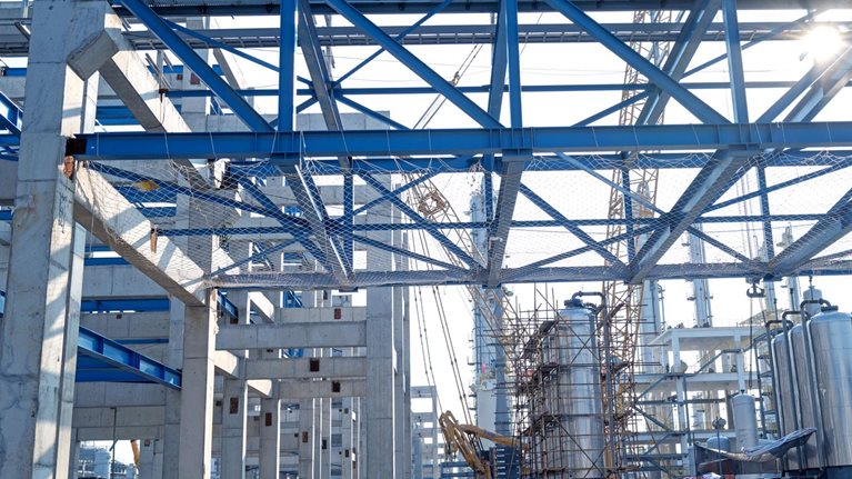 Steel structure of chemical plant under construction Construction site
