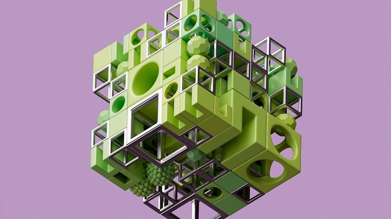 Abstract data cubes made of multiple spheres and beams representing concept of connection
