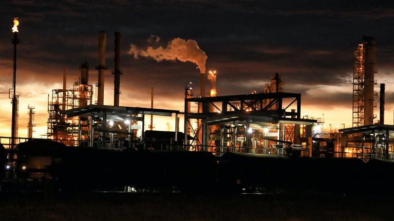 night time view of factory photo