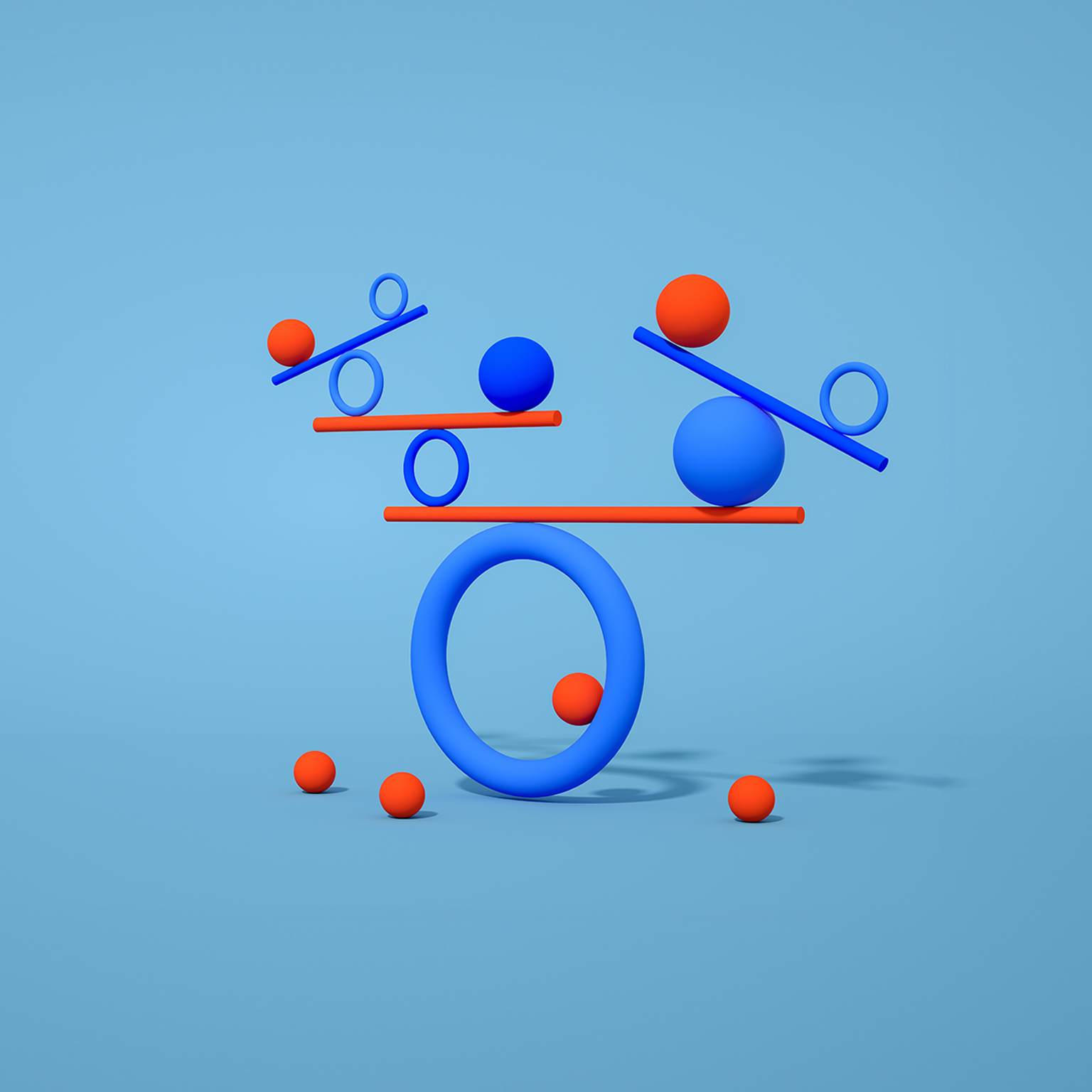 Circles and spheres with platforms on top, conceptually balancing balls. - stock photo