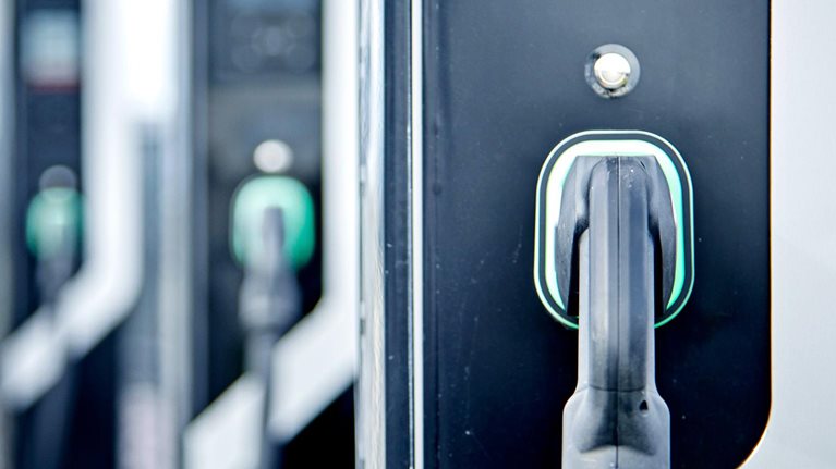 A bank of electric car chargers