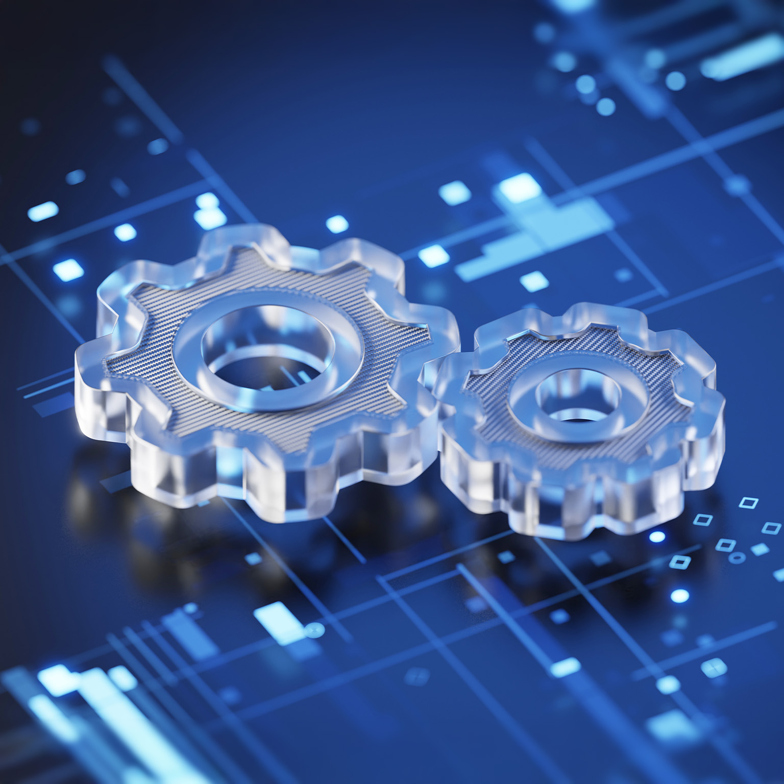 Gears 3d symbol on abstract digital background. Working, solution, teamwork, processing concept.