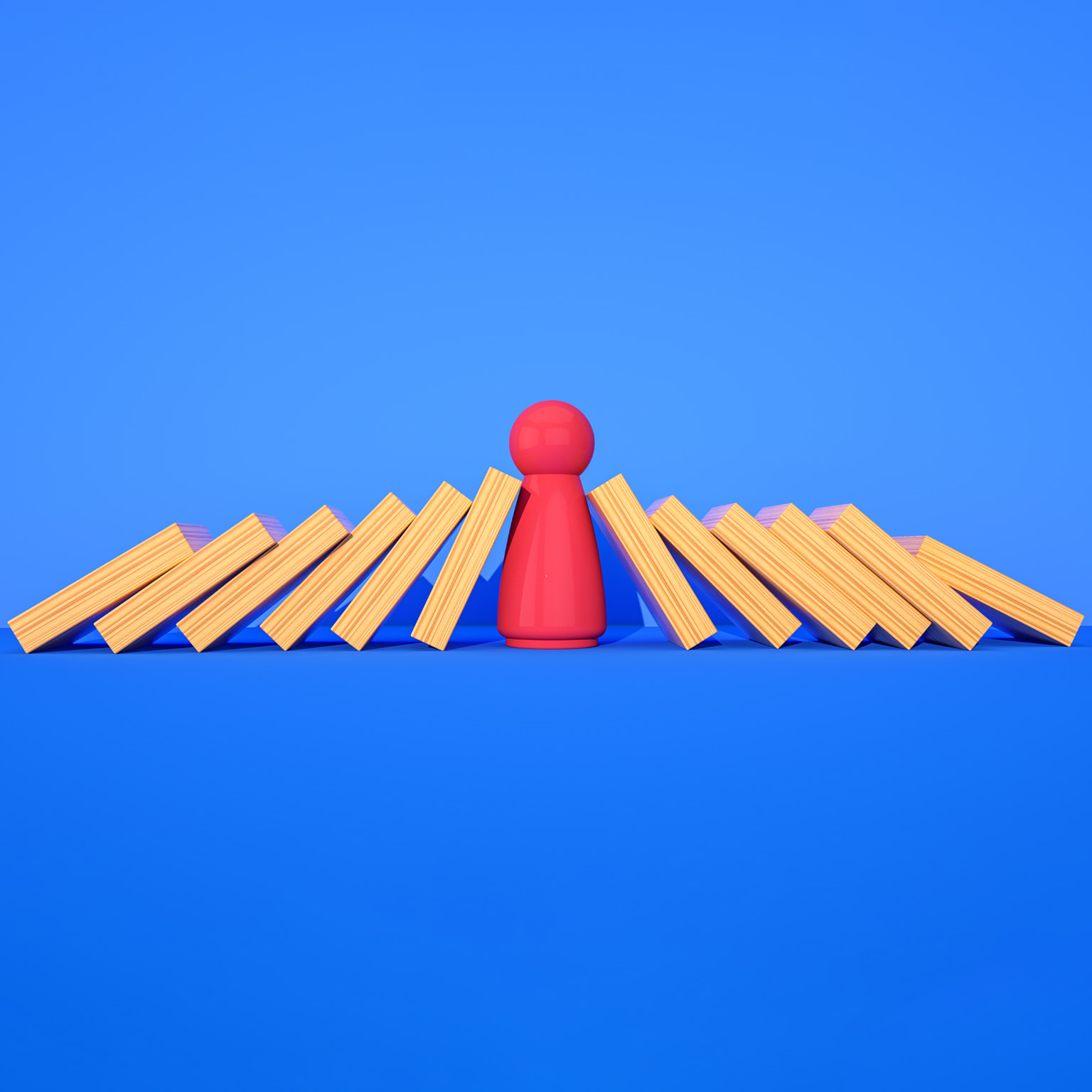 Red wooden model balanced between wooden bars