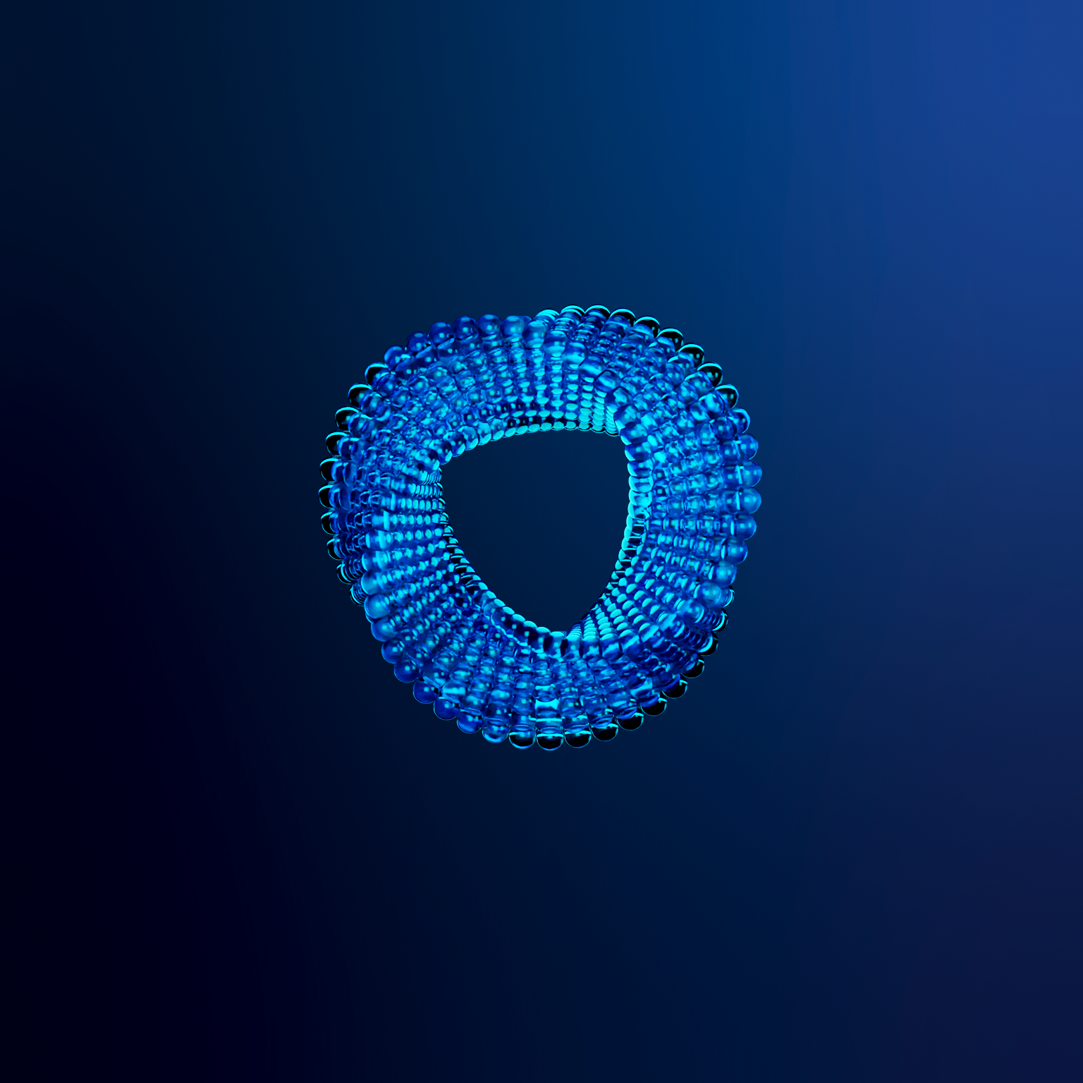 A cascade of transparent marbles, each varying in size, weave together to form an endless Möbius strip