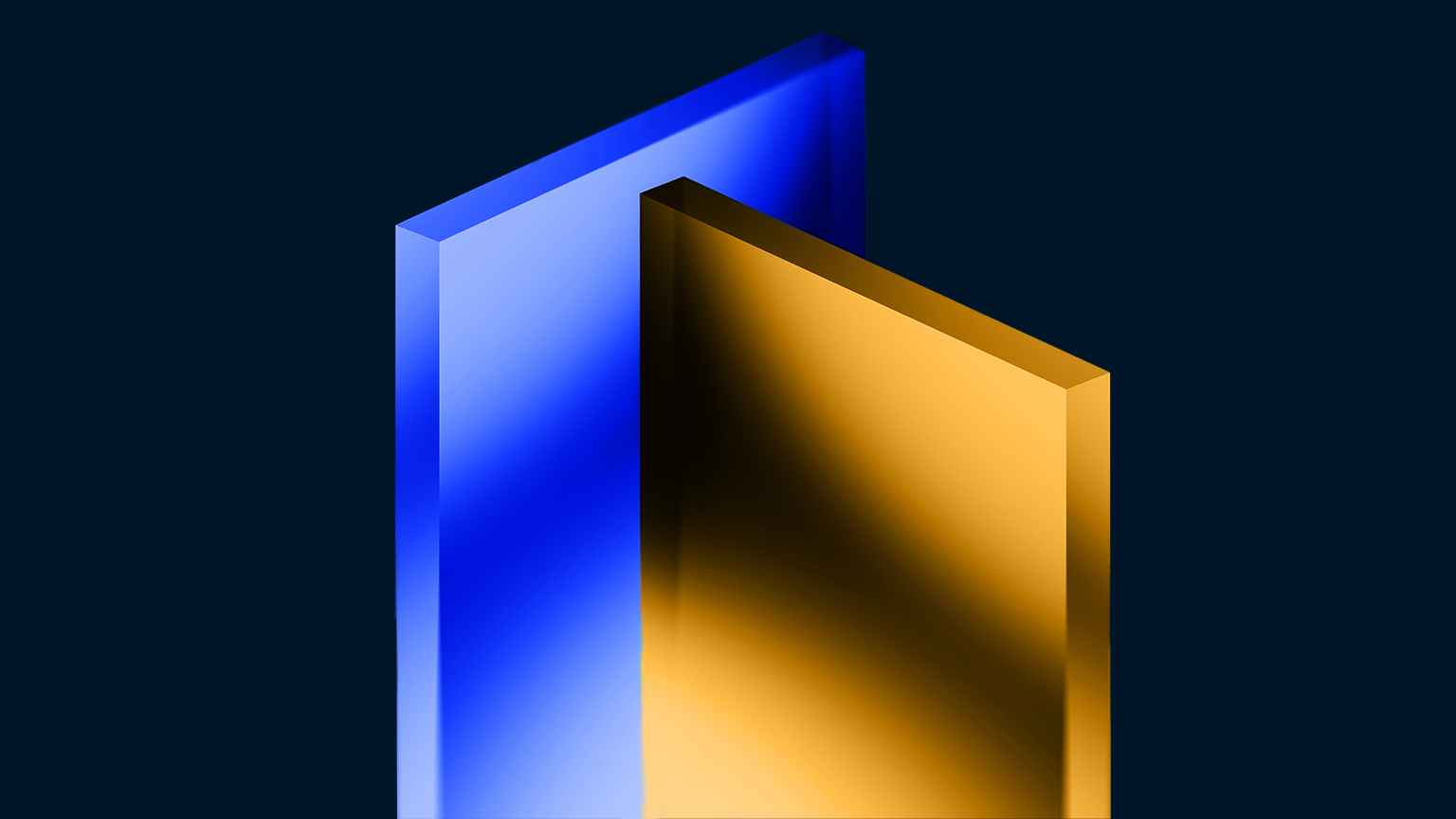 3D render of blue and gold metal stacks against a black background