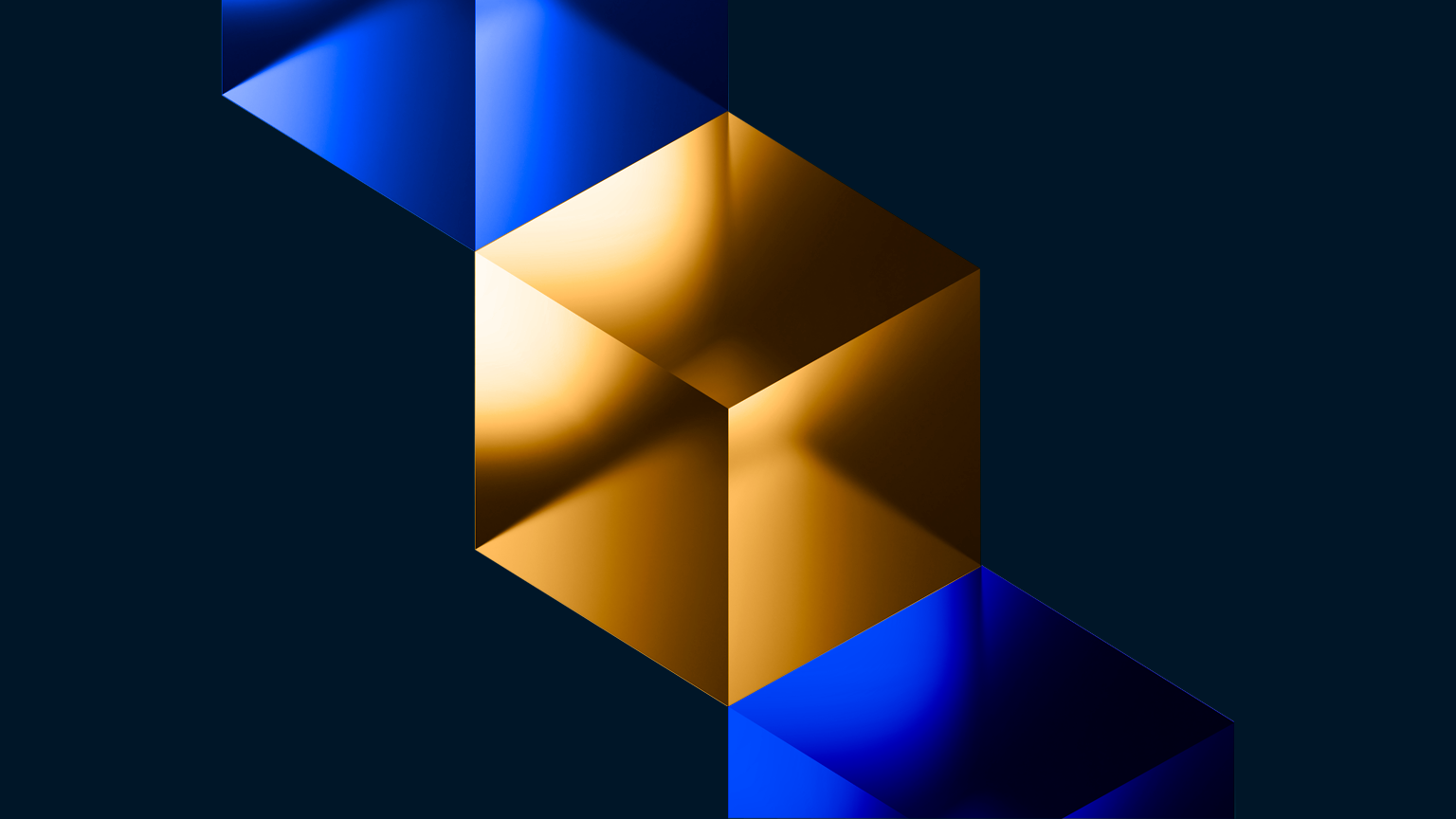 graphic abstract image of blue and gold shapes