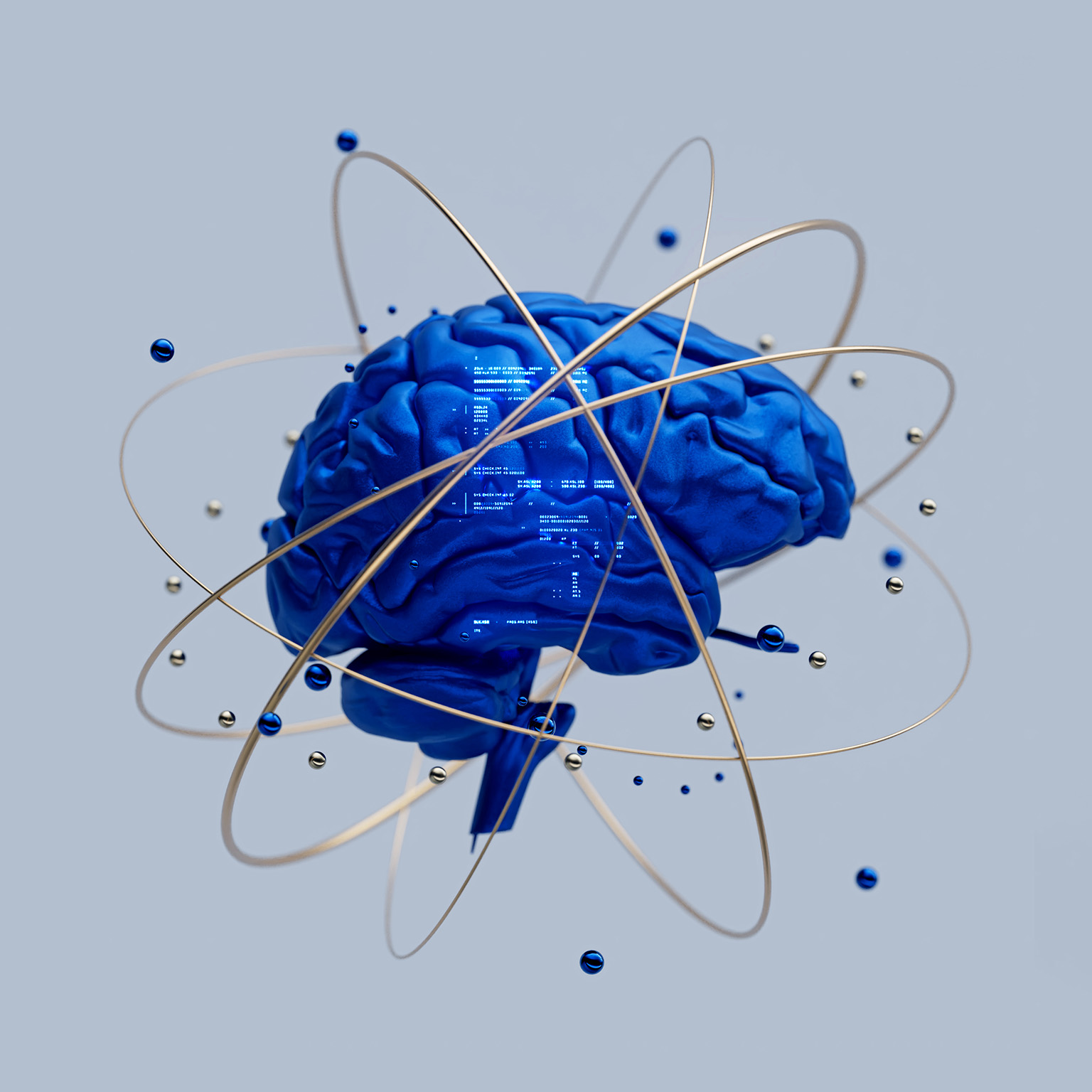 3D rendering of a brain with artificial intelligence machine learning language model projected onto it