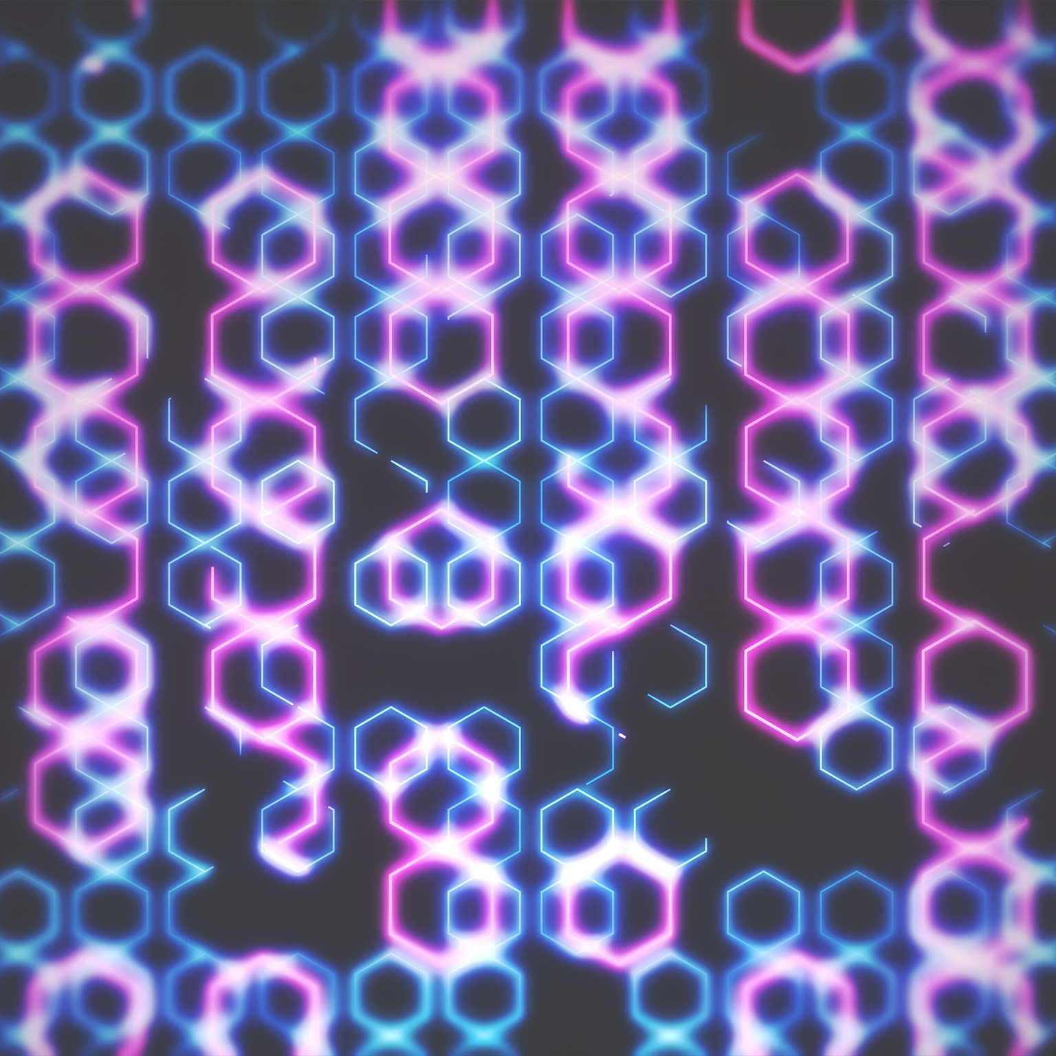 Video of colorful hexagons overlapping with shifting light.