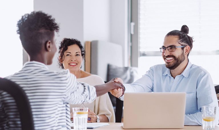 Candidate is having a conversation at a job interview