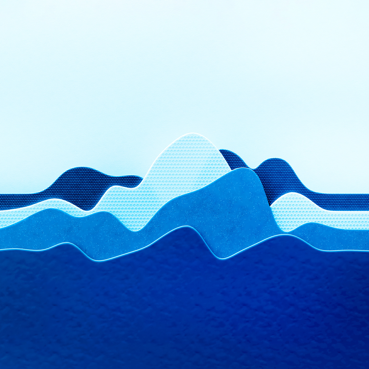 Undulating layers resembling a graph or chart, using varying shades of blue to depict peaks and valleys.