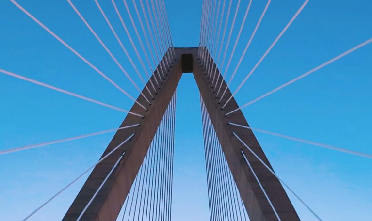 Suspension bridge pillar and cables