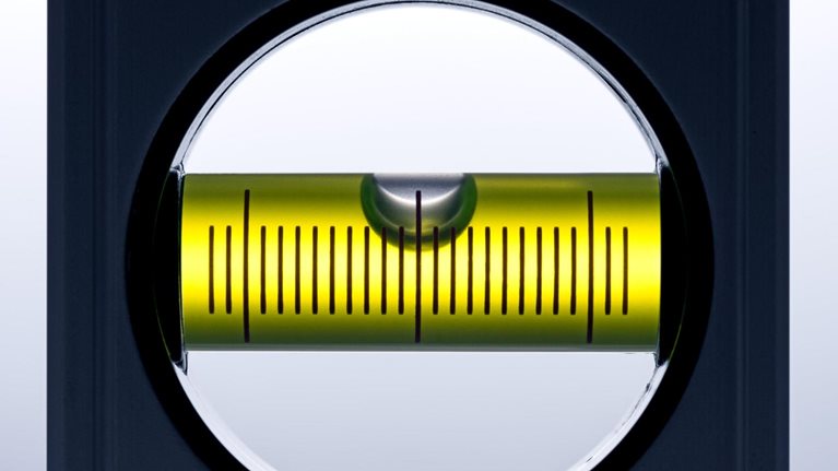 Back-lit spirit level close-up view against white background