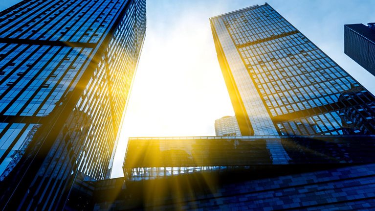 Low angle view of business office buildings
