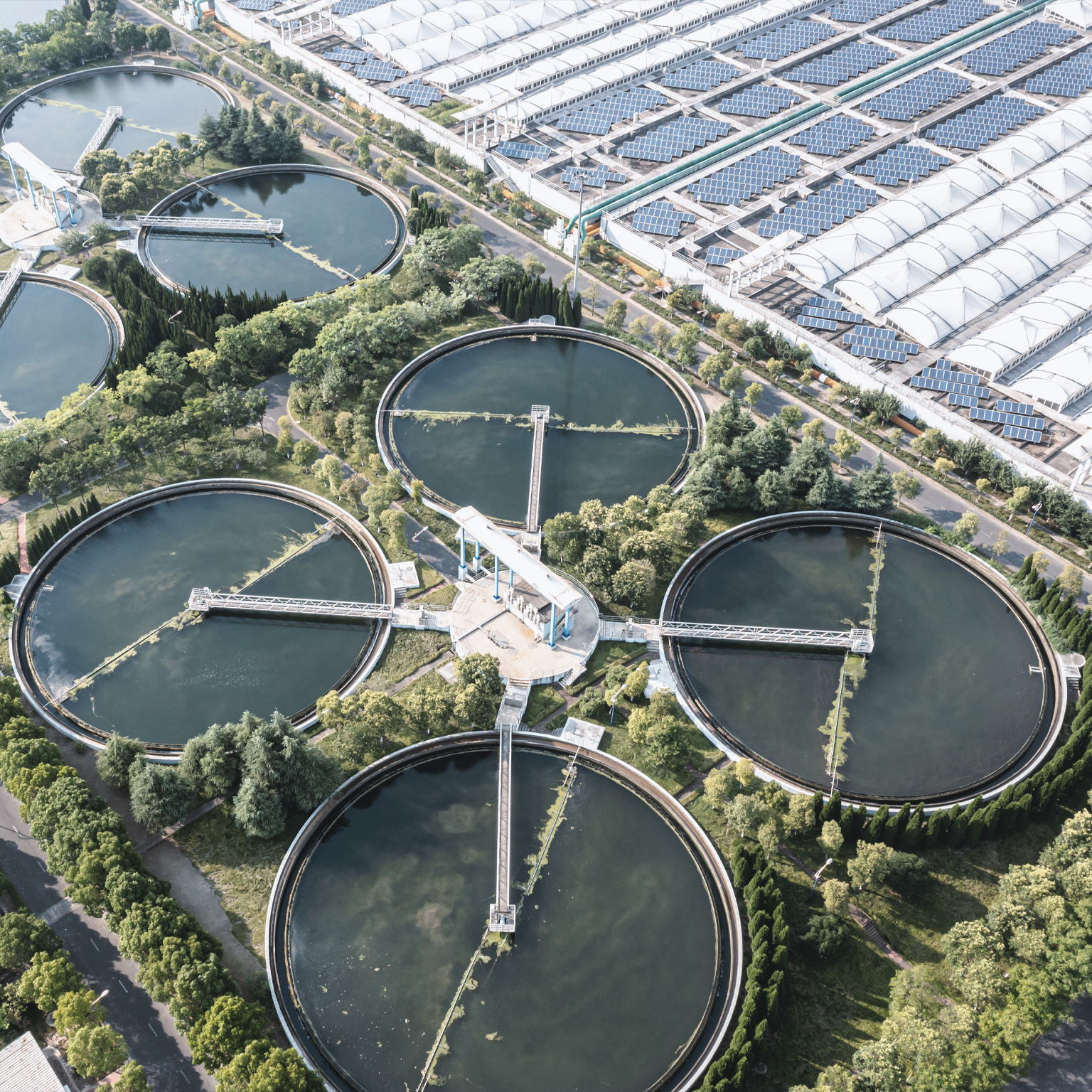 Sewage treatment plant with solar power station in city
