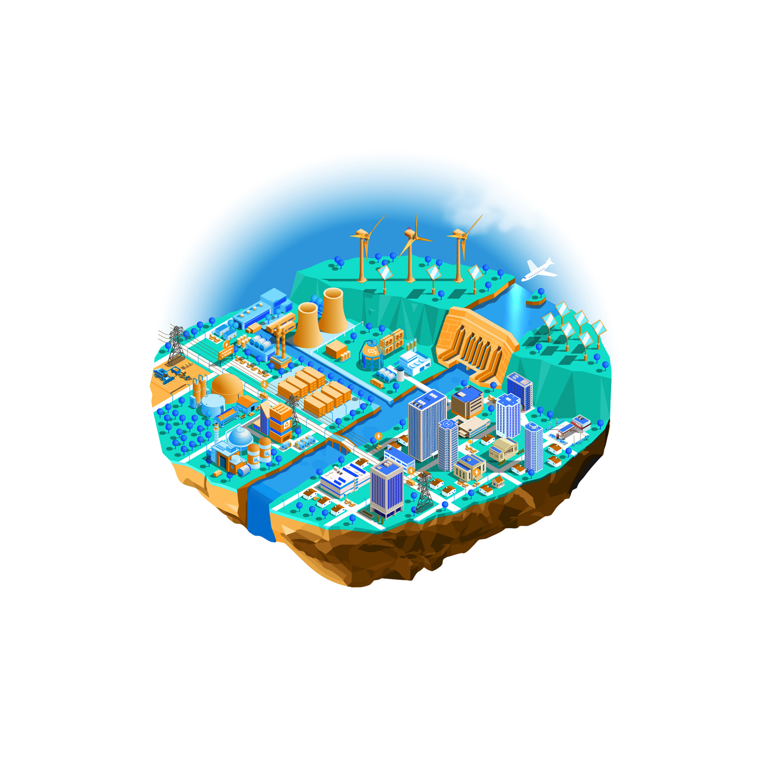 A day and a night on a floating island powered by cutting-edge climate technologies, designed to support and provide sustainable energy for the adjacent city.