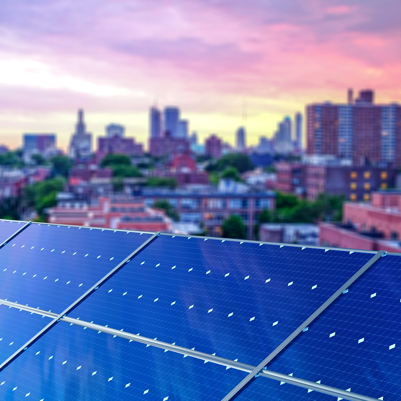 Solar panels in New York City - stock photo