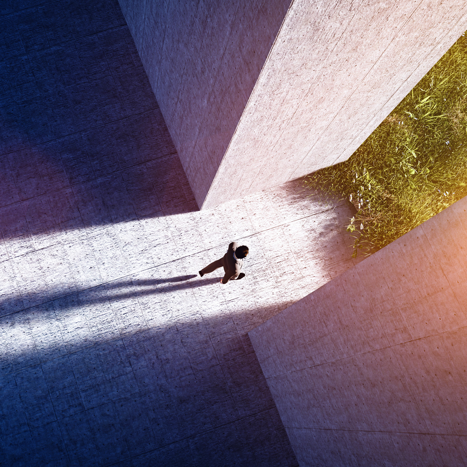 Businessman walking to open gate to a new better green world