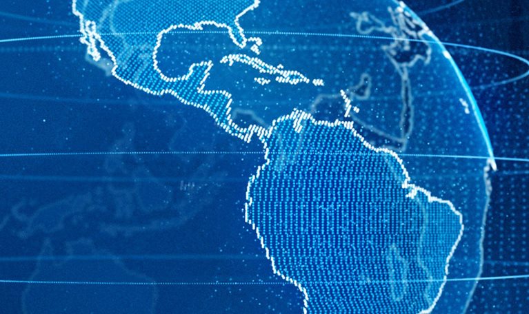 Hi-tech globe with a focus on Central and South America