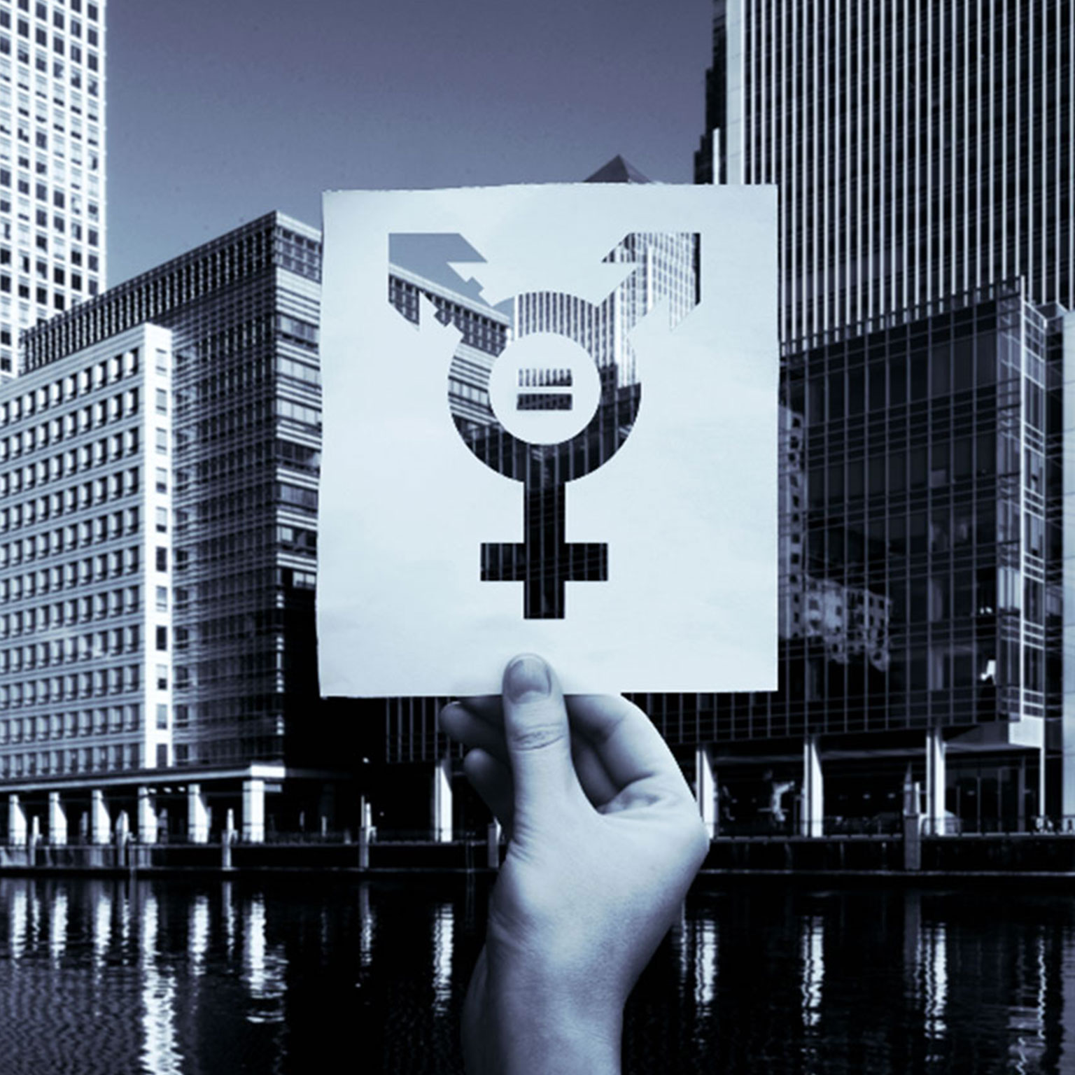 An icon for inclusivity across sexual orientations overlaid on city buildings
