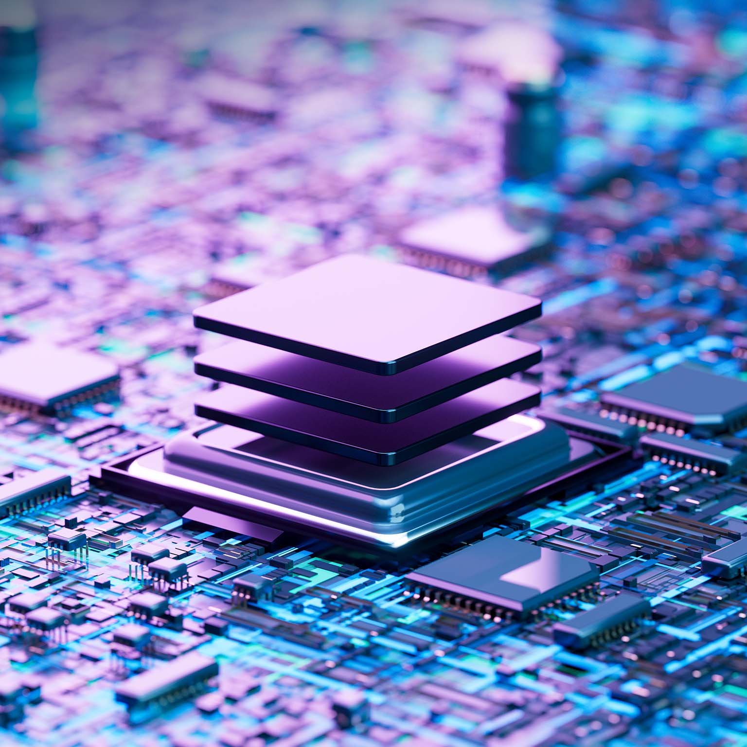 This image depicts advanced semiconductor packaging technology, where multiple chip dies are stacked to enhance performance. Such integrated stacking architectures are critical for accelerating machine learning and AI workloads.