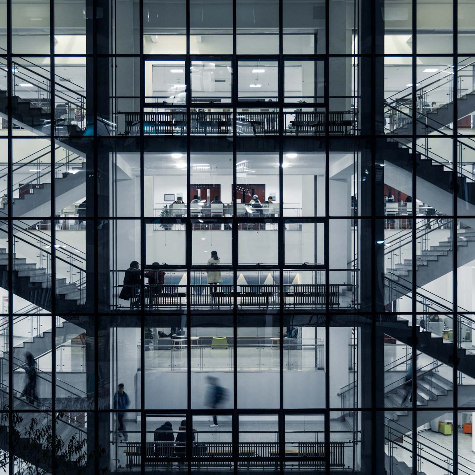 Group of People Walking on Stairs Movement of People in Office Building Zone