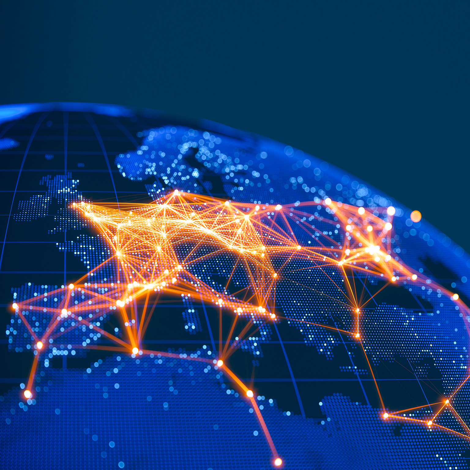 Abstract Earth view from space with connections from major cities. - stock photo