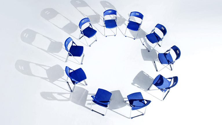 Circle of blue chairs