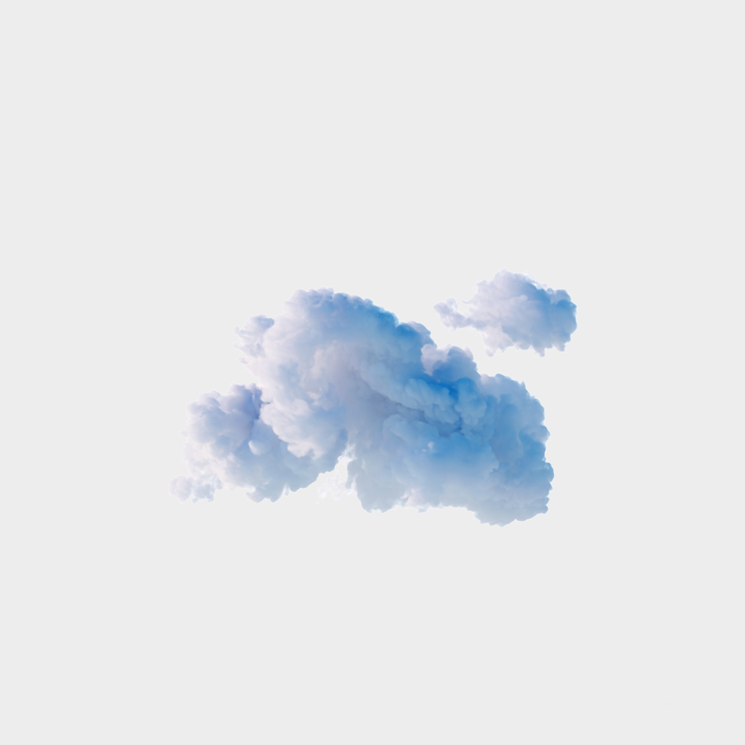 A fluffy cumulus cloud with blue toned shadows set against a gray background. 