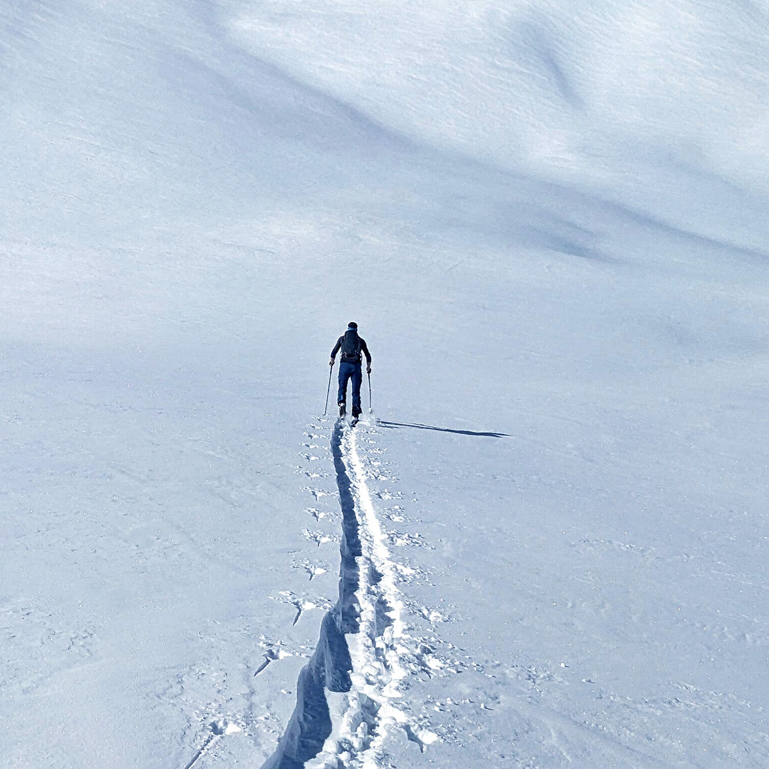 Back country ski tour on the Büelenhorn mountain located in the Albula Alps in Switzerland, near Davos-Monstein