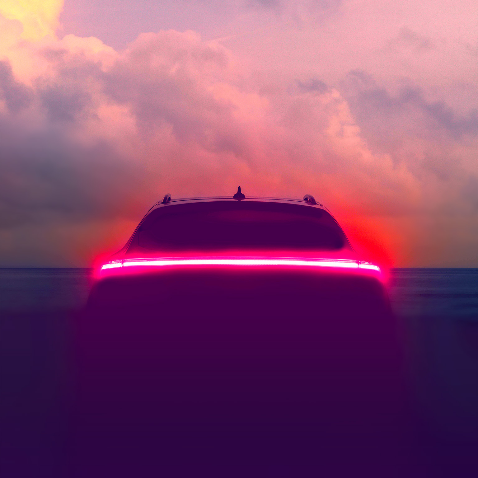 Brake lights glowing on an autonomous vehicle with a hazy blue sky in the background